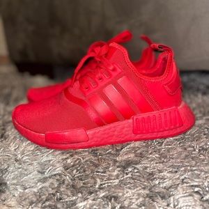 kids Adidas red athletic sneakers